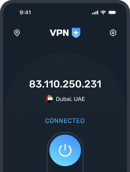 VPN+ app interface showing current connection status and network speeds